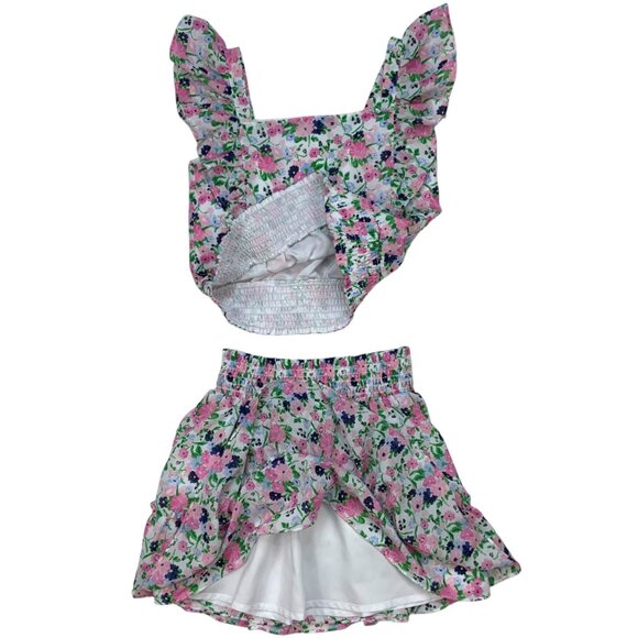 Janie And Jack 2 Piece Skirt Set 7 Years Floral Chiffon Ruffles Coastal Resort - Picture 3 of 11